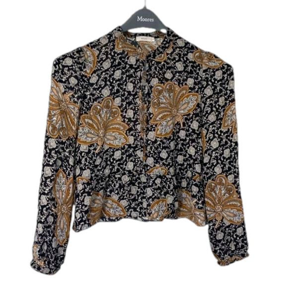ALC Lox Blouse 100% Silk Size 2, Long sleeves Keyhole Detail Multicolor - Picture 1 of 12